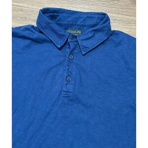 GOODLIFE Men's Blue Short Sleeve Button Up Scalloped Polo Shirt USA Sz XL